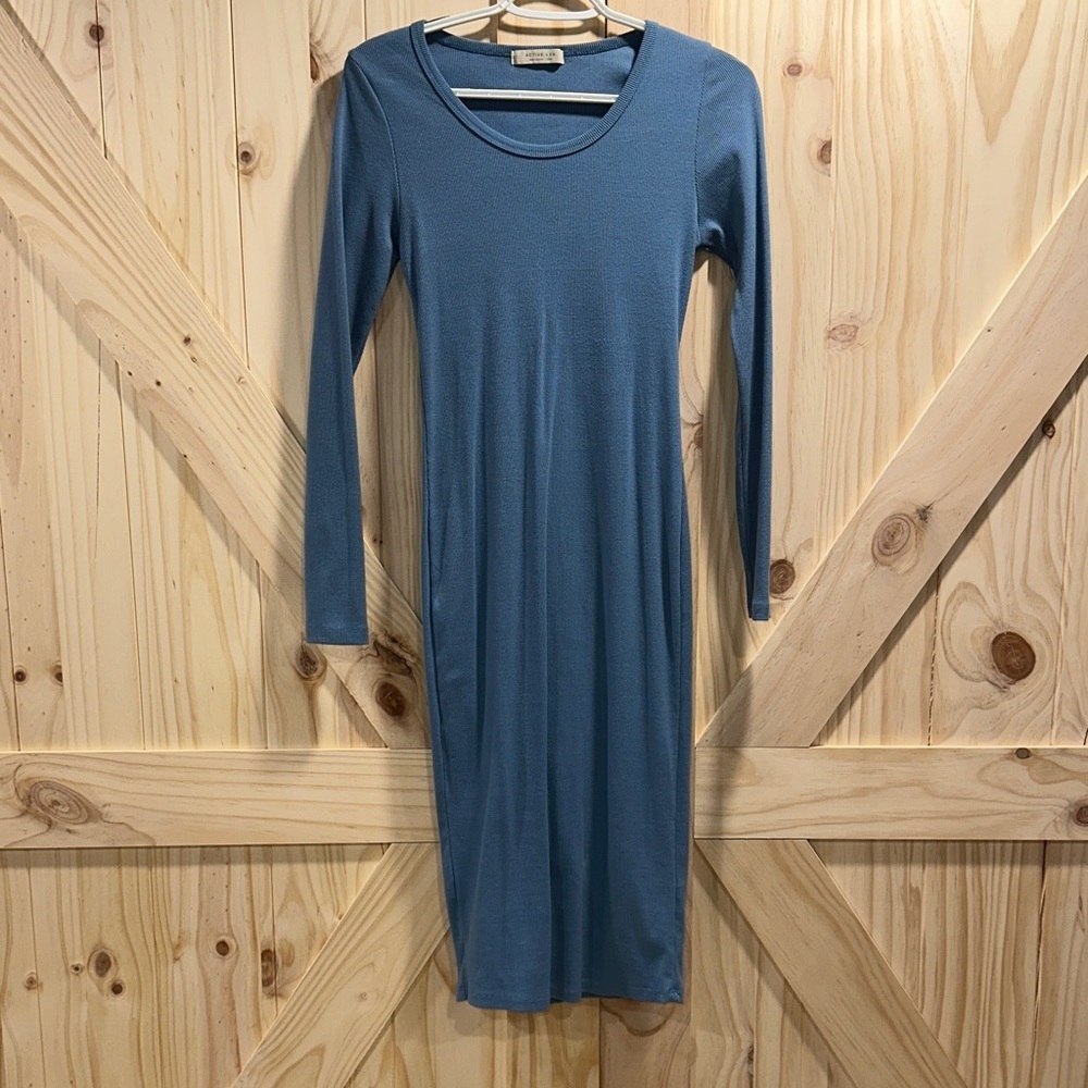 Active USA Long Sleeve Midi Dress in Slate Blue